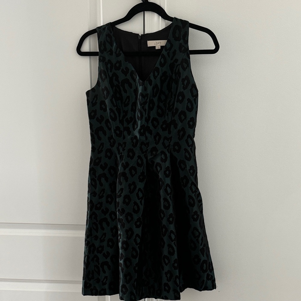LOFT Teal and Black Animal Print Dress